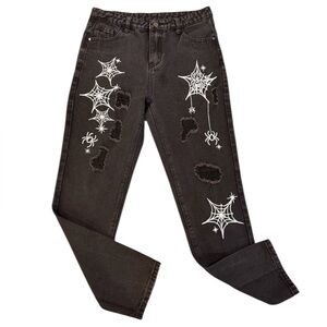 Black Distressed Spider Web Graphic‎ Jeans – Size 15Y (28x30)
